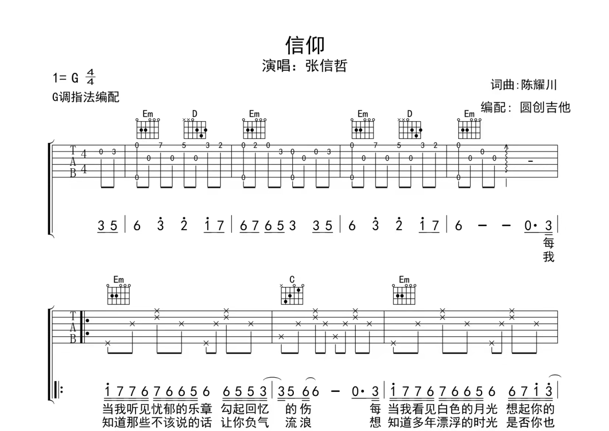 信仰指弹吉他谱独奏图片