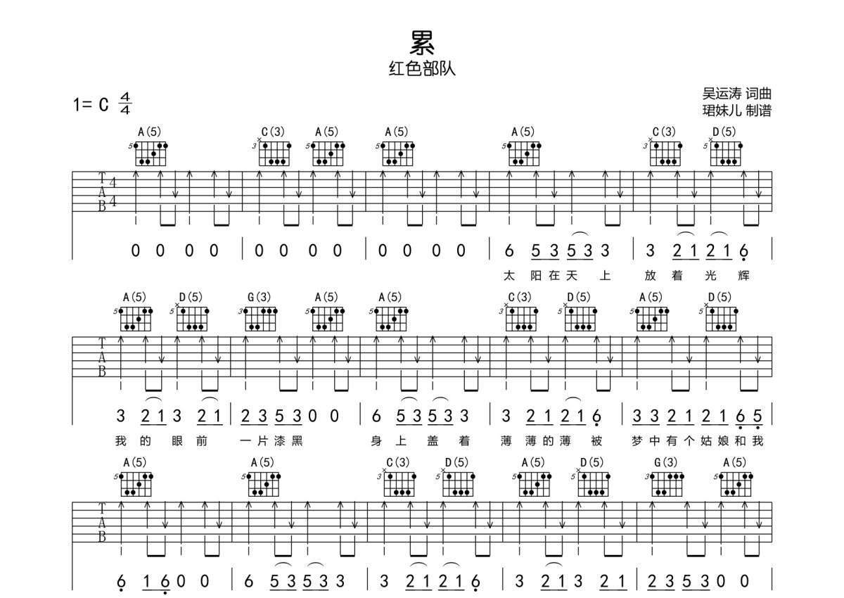 红色部队累吉他谱教学图片