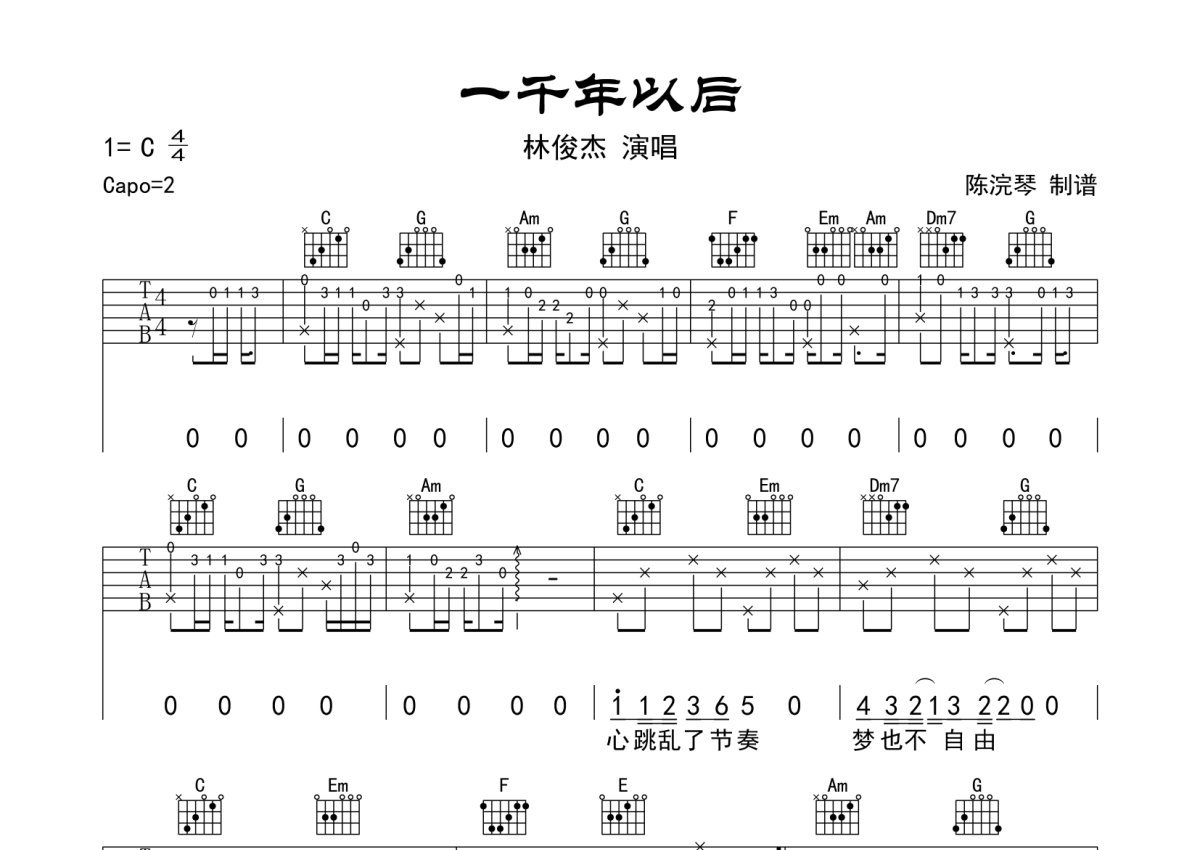 一千年以后吉他谱-林俊杰六线谱原版-摇滚版高清简单图片谱-吉他BBS