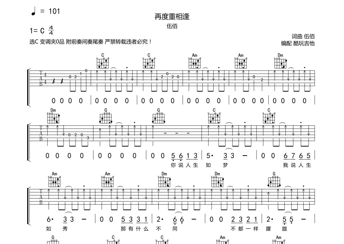 伍佰《再度重相逢》吉他谱 