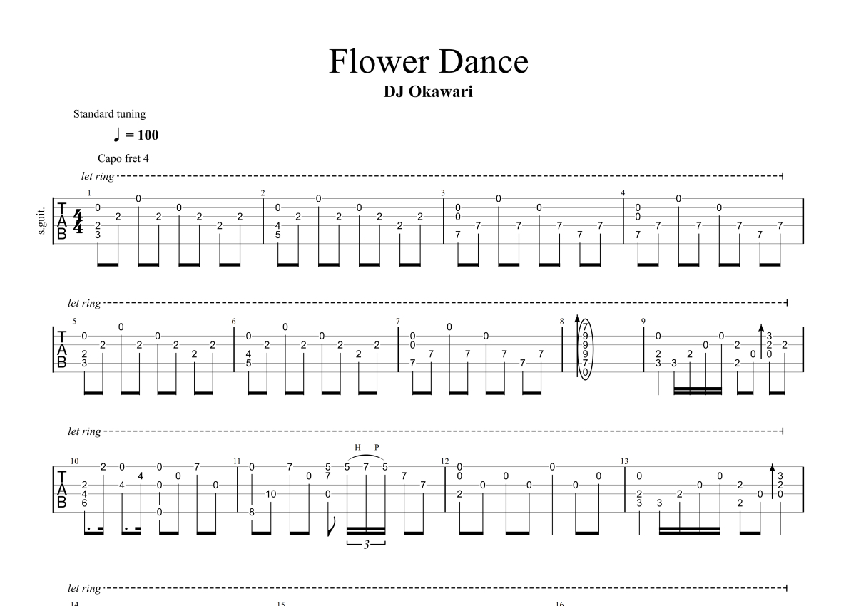 Flower Dance吉他谱原版C调指弹 - DJ Okawari,Emily Styler - 舞动花瓣俏皮灵动 | 吉他湾