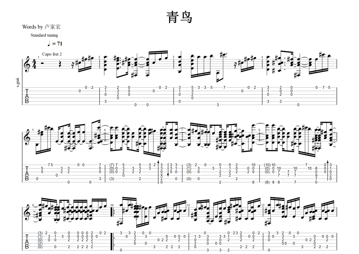 火影忍者的歌谱吉他谱《夏日星》C调 - 初级六线谱(弹唱谱) - 吉他简谱