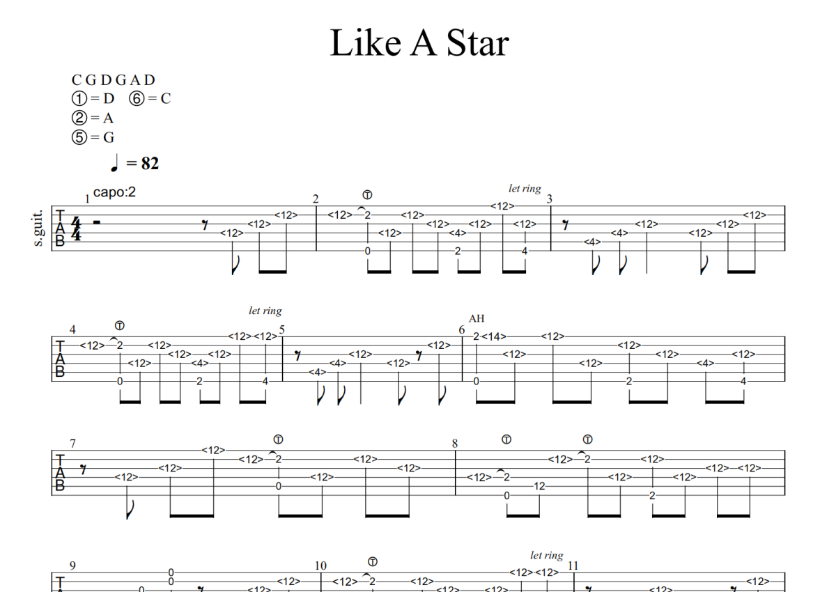 Like A Star吉他谱_金永所 Youngso Kim_指弹版独奏吉他谱-吉他派