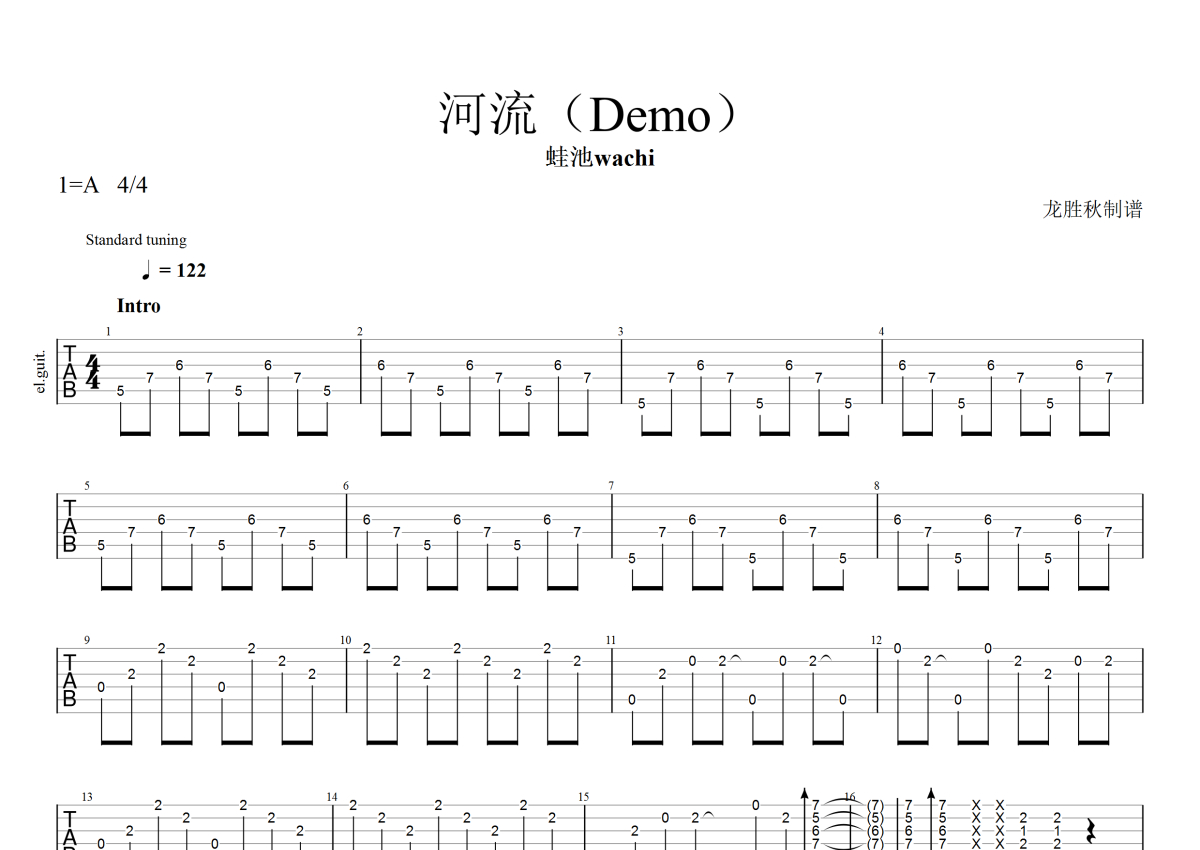 蛙池乐队《河流》电吉他谱 