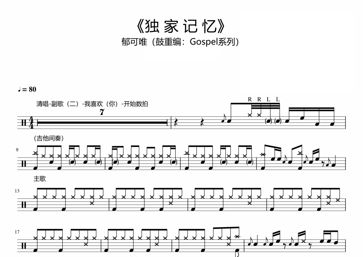 简单版《独家记忆》钢琴谱 - 陈小春0基础钢琴简谱 - 高清谱子图片 - 钢琴简谱