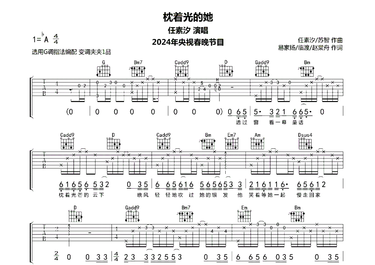 任素汐 - 胡广生(带原版前奏) [伴奏 弹唱] 吉他谱