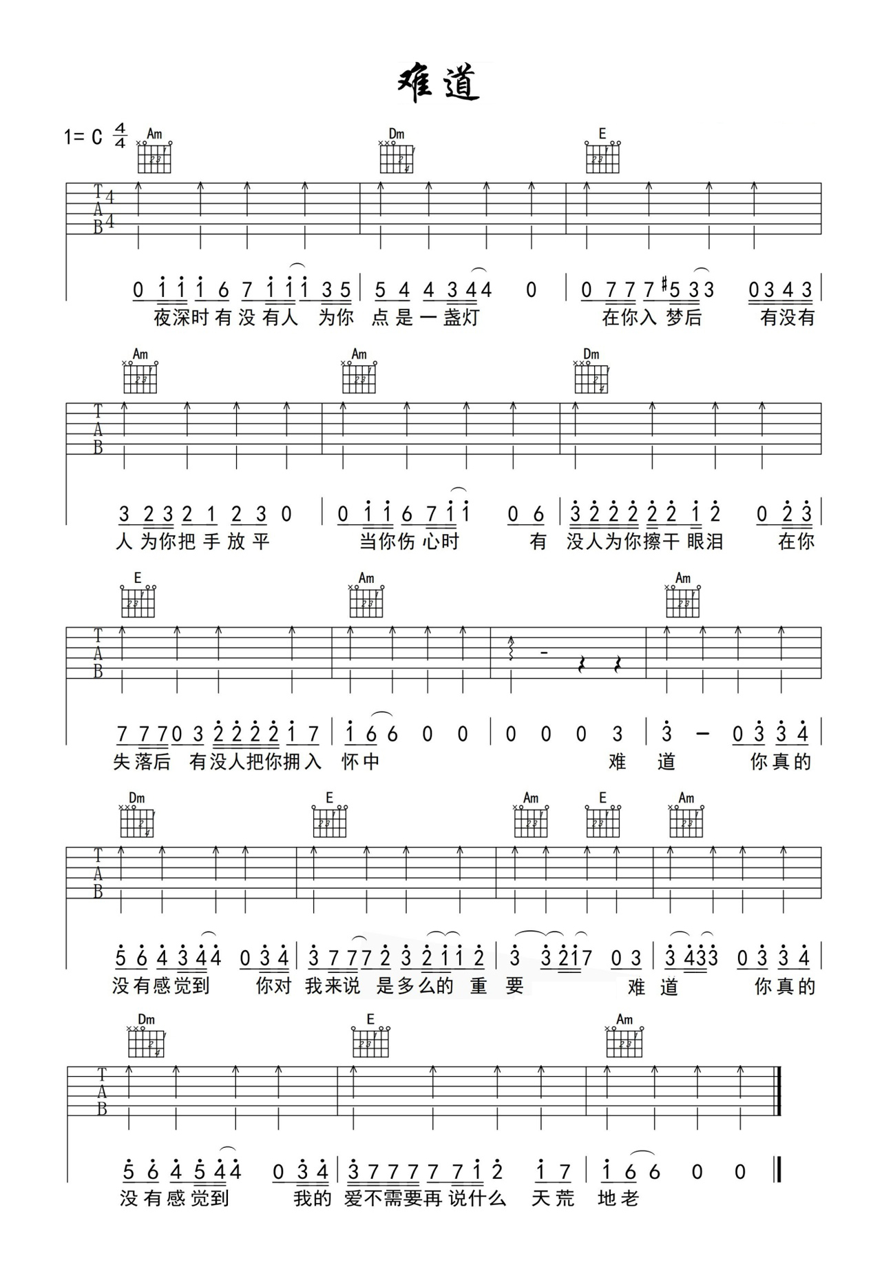 《蜀道难》吉他简单版六线谱 - 张典C调吉他谱 - 原曲调式C调 - 吉他简谱